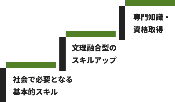 社会で必要となる基本的スキル 文理融合型のスキルアップ 専門知識・資格取得